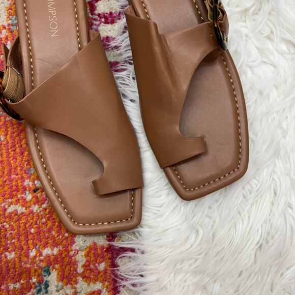 Macy's 12 Thompson Brown Tan Square Toe Slip On Slide Sandal Minimalist 7.5 - Picture 2 of 8